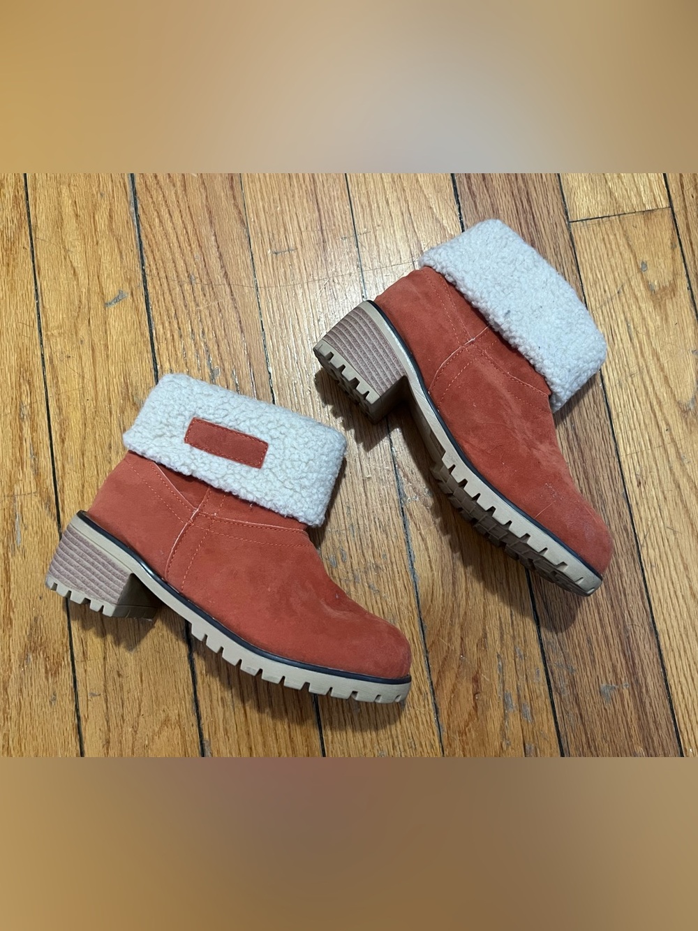Women's Suede Sherpa-Lined Ankle Boots - Rust